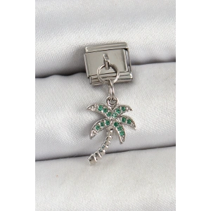 Erb 316L Çelik Sallantılı Zirkon Taşlı Palmiye Ağacı Model Gümüş Renk Nomination Charm