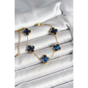 Erb 316L Çelik Sedefli Lacivert Gold Renk Yonca Kadın Bileklik