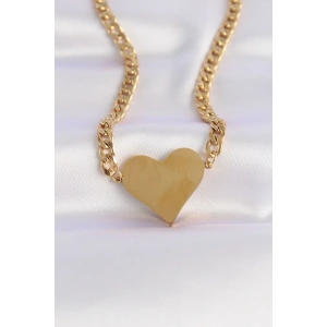 Erb 316L Çelik Zincir Altın Renk Düz Plaka Kalp Kolye
