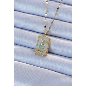 Erb 316L Çelik Zincir Altın Renk Mavi Mineli Tarot Kolye