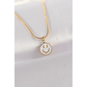 Erb 316L Çelik Zincir Altın Renk Mermer Desenli Minimal Smile Kolye