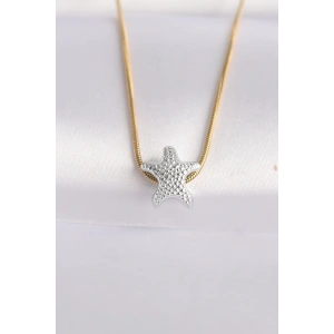 Erb 316L Çelik Zincir Altın Renk Zincirli Gümüş Renk Deniz Yıldızı Tasarımlı Kolye