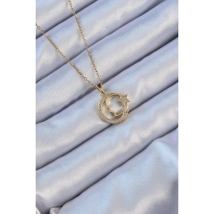 Erb 316L Çelik Zincir Altın Renk Zirkon Taşlı Ay Yıldız Simgeli Atatürk Kolye