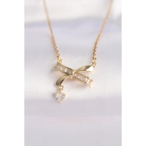 Erb 316L Çelik Zincir Altın Renk Zirkon Taşlı Kalp Detay Fiyonk Kolye