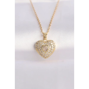 Erb 316L Çelik Zincir Altın Renk Zirkon Taşlı Kalp Kolye