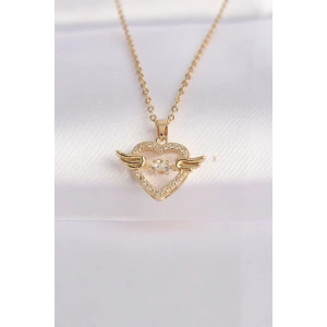 Erb 316L Çelik Zincir Altın Renk Zirkon Taşlı Kanatlı Kalp Kolye