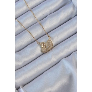 Erb 316L Çelik Zincir Altın Renk Zirkon Taşlı Kuğu Kolye