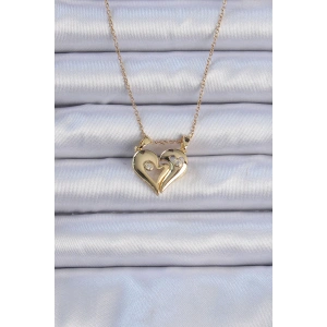 Erb 316L Çelik Zincir Altın Renk Zirkon Taşlı Mıknatıslı Kalp Kolye