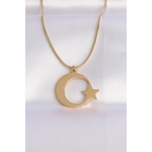Erb 316L Çelik Zincir Gold Renk Ay Yıldız Unisex Kolye