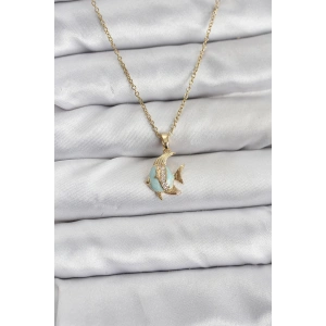 Erb 316L Çelik Zincir Gold Renk Balık Model Zirkon Taşlı Kadın Kolye
