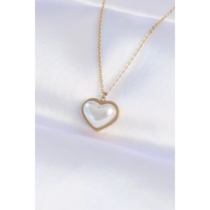 Erb 316L Çelik Zincir Gold Renk Beyaz Taşlı Bubble Kalp Kolye