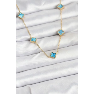 Erb 316L Çelik Zincir Gold Renk Buz Mavisi Baby Boy Yonca Kadın Kolye