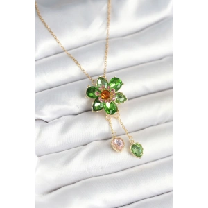 Erb 316L Çelik Zincir Gold Renk Çiçek Model Sallantılı Kadın Kolye