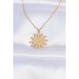 Erb 316L Çelik Zincir Gold Renk Göz Güneşi Tasarımlı Kolye