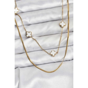 Erb 316L Çelik Zincir Gold Renk İtalyan Zincirli Yonca Model Kadın Kolye