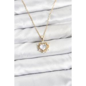 Erb 316L Çelik Zincir Gold Renk Kalp Model Zirkon Taşlı Kadın Kolye