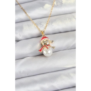 Erb 316L Çelik Zincir Gold Renk Kardan Adam Model Yılbaşı Temalı Kadın Kolye