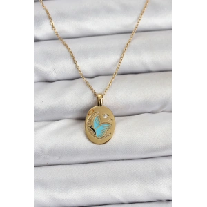 Erb 316L Çelik Zincir Gold Renk Kelebek Figür Kadın Kolye