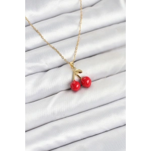 Erb 316L Çelik Zincir Gold Renk Kiraz Model Kadın Kolye