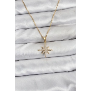 Erb 316L Çelik Zincir Gold Renk Kutup Yıldızı Model Zirkon Taşlı Kadın Kolye