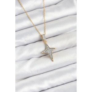 Erb 316L Çelik Zincir Gold Renk Kutup Yıldızı Model Zirkon Taşlı Kadın Kolye