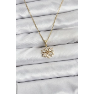 Erb 316L Çelik Zincir Gold Renk Lotus Model Zirkon Taşlı Kadın Kolye