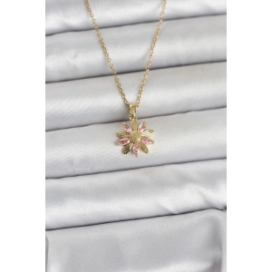 Erb 316L Çelik Zincir Gold Renk Pembe Papatya Model Kadın Kolye