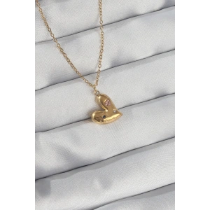 Erb 316L Çelik Zincir Gold Renk Renkli Zirkon Taşlı Kalp Kolye