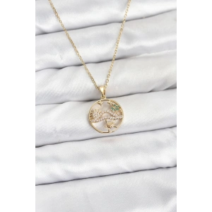 Erb 316L Çelik Zincir Gold Renk Şans Kolyesi Model Zirkon Taşlı Kadın Kolye