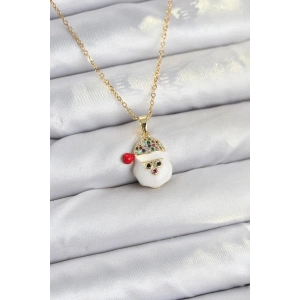 Erb 316L Çelik Zincir Gold Renk Şapkalı Kardan Adam Kafası Model Yılbaşı Temalı Kadın Kolye