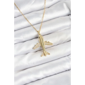 Erb 316L Çelik Zincir Gold Renk Uçak Model Kadın Kolye