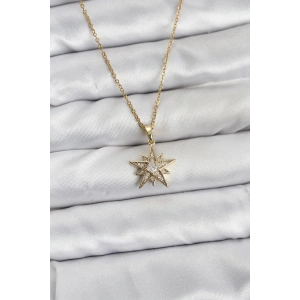 Erb 316L Çelik Zincir Gold Renk Yıldız Model Zirkon Taşlı Kadın Kolye