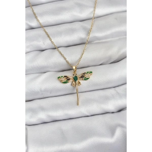 Erb 316L Çelik Zincir Gold Renk Yusufçuk Model Zirkon Taşlı Kadın Kolye