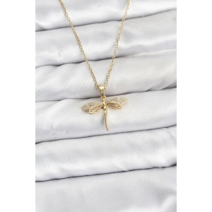 Erb 316L Çelik Zincir Gold Renk Yusufçuk Model Zirkon Taşlı Kadın Kolye