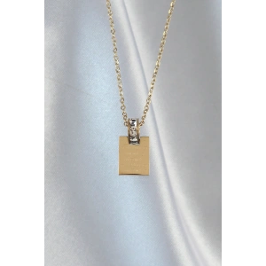 Erb 316L Çelik Zincir Gold Renk Zirkon Taşlı Aşk Mektubu Kolye