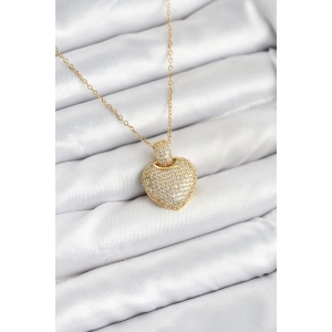 Erb 316L Çelik Zincir Gold Renk Zirkon Taşlı Kalpli Kadın Kolye