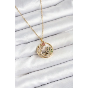 Erb 316L Çelik Zincir Gold Renk Zirkon Taşlı Kelebekli Kadın Kolye