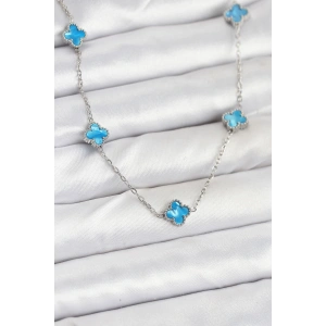 Erb 316L Çelik Zincir Gümüş Renk Buz Mavisi Baby Boy Yonca Kadın Kolye