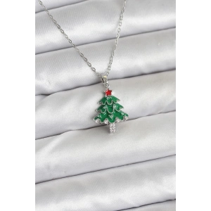 Erb 316L Çelik Zincir Gümüş Renk Çam Ağacı Model Yılbaşı Temalı Kadın Kolye