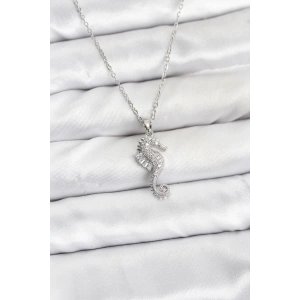 Erb 316L Çelik Zincir Gümüş Renk Deniz Atı Model Zirkon Taşlı Kadın Kolye