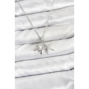 Erb 316L Çelik Zincir Gümüş Renk Deniz Yıldızı Model Zirkon Taşlı Kadın Kolye