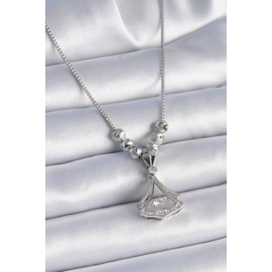 Erb 316L Çelik Zincir Gümüş Renk Gingko Yaprağı Model Zirkon Taş Detay Kadın Kolye