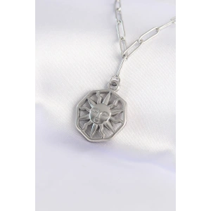 Erb 316L Çelik Zincir Gümüş Renk Güneş Kolye