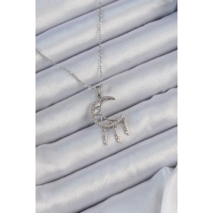 Erb 316L Çelik Zincir Gümüş Renk İşlemeli Zirkon Taşlı Ay Kolye