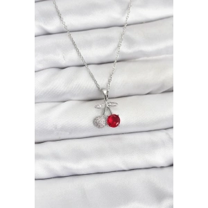 Erb 316L Çelik Zincir Gümüş Renk Kiraz Model Zirkon Taşlı Kadın Kolye
