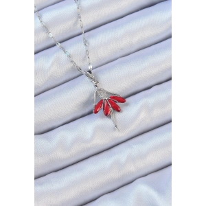 Erb 316L Çelik Zincir Gümüş Renk Kırmızı Etekli Zirkon Taşlı Balerin Kolye