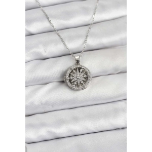 Erb 316L Çelik Zincir Gümüş Renk Kutup Yıldızı Kapaklı Model Kadın Kolye