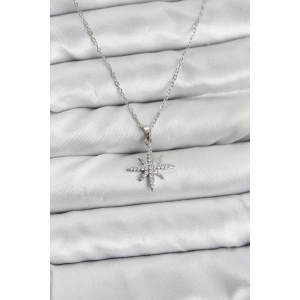 Erb 316L Çelik Zincir Gümüş Renk Kutup Yıldızı Model Zirkon Taşlı Kadın Kolye
