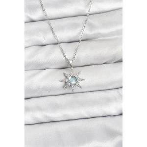 Erb 316L Çelik Zincir Gümüş Renk Kutup Yıldızı Model Zirkon Taşlı Kadın Kolye
