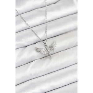 Erb 316L Çelik Zincir Gümüş Renk Melek Model Kadın Kolye